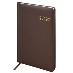 Еженедельник датированный 2026, А5, 145х215 мм, BRAUBERG "Select", балакрон, коричневый, 117183