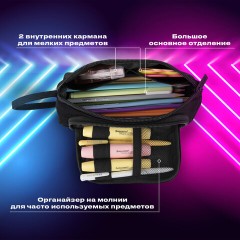 Пенал-косметичка BRAUBERG с ручкой, 1 откидная планка, полиэстер, 22x10х8 см, Black, 272339 - фото 12