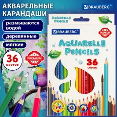 Карандаши цветные акварельные BRAUBERG PREMIUM AQUARELLE, 36 цветов, трехгранные, утолщенный грифель 4 мм, натуральное дерево, 181674 - фото 11