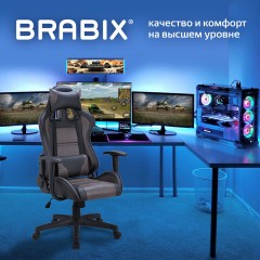 Кресло компьютерное BRABIX "GT Racer GM-100", две подушки, ткань, экокожа, черное/коричневое, 531819 - фото 9