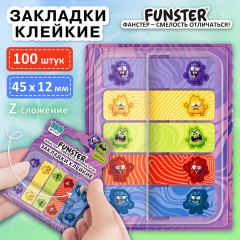 Закладки клейкие Z-сложения FUNSTER (ФАНСТЕР) "Монстрики", 45х12 мм, 100 шт. (5 цветов х 20 листов), в диспенсере, 116701 - фото 2
