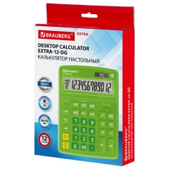 Калькулятор настольный BRAUBERG EXTRA-12-DG (206x155 мм), 12 разрядов, двойное питание, ЗЕЛЕНЫЙ, 250483 - фото 7