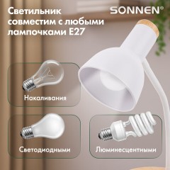 Настольная лампа-светильник SONNEN BR-372, на подставке, лампочка в ПОДАРОК!, E27, белый, 40 см, 238447 - фото 10