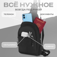 Рюкзак однолямочный HEIKKI PROMPT (ХЕЙКИ), 2 отделения, черный, 30х16х6 см, 273926 - фото 15