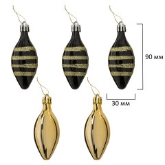 Шары новогодние ёлочные "Black&Gold", НАБОР 130 предметов, черный/золото, пластик, ЗОЛОТАЯ СКАЗКА, 592183 - фото 18