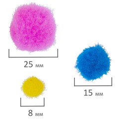 Помпоны для творчества, ассорти, 5 цветов, 8 мм/15 мм/25 мм, 100 шт., ОСТРОВ СОКРОВИЩ, 661436 - фото 3