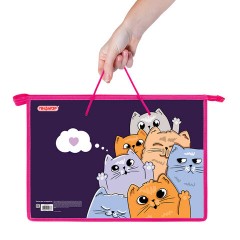 Папка на молнии с ручками ПИФАГОР А4, 1 отделение, пластик, ручки-шнурок, "Cats greetings", 272111 Папка на молнии с ручками ПИФАГОР А4, 1 отделение, пластик, ручки-шнурок, "Cats greetings", 272111 - фото 4