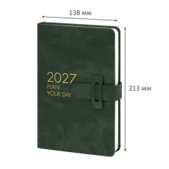 Ежедневник датированный 2027, А5, 138х213 мм, BRAUBERG "Trace", под кожу, ремешок, зеленый, 117999 - фото 2