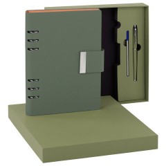 Ежедневник на кольцах в наборе с ручкой А5, 165x229 мм, BRAUBERG "Lux", под кожу, 100 листов, зеленый, 116858 - фото 7