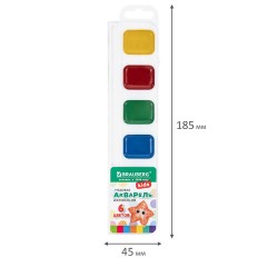 Краски акварельные BRAUBERG KIDS NEW, медовые, 6 цветов, квадратные кюветы, пластиковый пенал с европодвесом, 192794 - фото 5