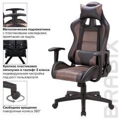Кресло компьютерное BRABIX "GT Racer GM-100", две подушки, ткань, экокожа, черное/коричневое, 531819 - фото 11
