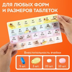 ТАБЛЕТНИЦА / Контейнер для лекарств и витаминов "7 дней/4 приема", ПРОЗРАЧНЫЙ, DASWERK (ДАСВЕРК), 630845 - фото 10