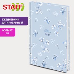 Ежедневник датированный 2026 145х215 мм, А5, STAFF, ламинированная обложка, "Blue Flowers", 117316 - фото 10