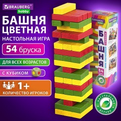 Игра настольная "ЦВЕТНАЯ БАШНЯ", 54 окрашенных деревянных блока + кубик, BRAUBERG HOBBY, 665493 - фото 11
