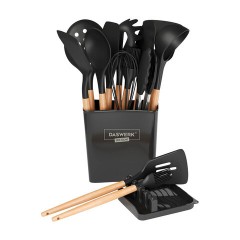 Набор силиконовых кухонных принадлежностей с деревянными ручками 13 в 1, черный, DASWERK (ДАСВЕРК), 608197 - фото 2