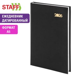 Ежедневник датированный 2026 145х215 мм, А5, STAFF, обложка бумвинил, черный, 117307 - фото 11
