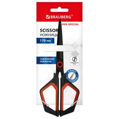Ножницы BRAUBERG "Super special", 170 мм, черные, 3-сторонняя заточка, тефлоновое покрытие, 238848