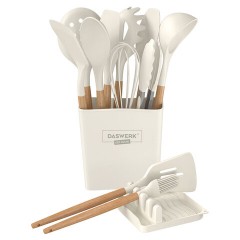 Набор силиконовых кухонных принадлежностей с деревянными ручками 13 в 1, молочный, DASWERK (ДАСВЕРК), 608196 - фото 2
