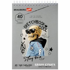 Скетчбук, белая бумага 160 г/м2, 140х201 мм, 40 л., гребень, жесткая подложка, BRAUBERG ART CLASSIC, ассорти, 115071 - фото 2