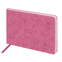 Еженедельник датированный 2027, МАЛЫЙ ФОРМАТ, 105х160 мм, А6, BRAUBERG "Imprint", тиснение, розовый, 118159