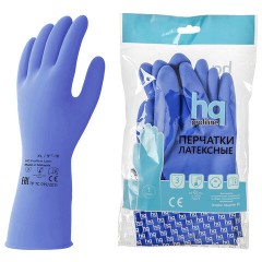 Перчатки латексные КЩС, сверхпрочные, плотные, хлопковое напыление, размер 9,5-10, XL (очень большой), синие, HQ Profiline, 74736
