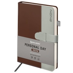 Ежедневник датированный 2026, А5, 138х213 мм, BRAUBERG "Esthetic", под кожу, держатель для ручки, застежка, коричневый/серый, 117374