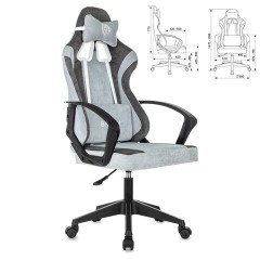 Кресло компьютерное BRABIX "Forcer GM-127", 2 подушки, ткань, серое/светло-голубое, 533214 - фото 2