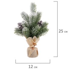 Ель новогодняя искусственная настольная 25 см, заснеженная, с шишками, литой ПЭТ, ЗОЛОТАЯ СКАЗКА, 592010 - фото 6