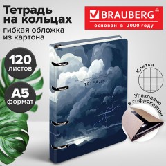 Тетрадь на кольцах А5 160х212 мм, 120 листов, картон, матовая ламинация, клетка, BRAUBERG, "Clouds", 404726 - фото 11