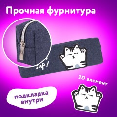 Пенал ЮНЛАНДИЯ, 1 отделение, полиэстер, "Cat", синий, 19х4х6 см, 270278 Пенал ЮНЛАНДИЯ, 1 отделение, полиэстер, "Cat", синий, 19х4х6 см, 270278 - фото 7