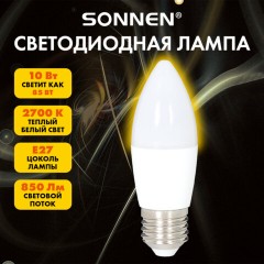 Лампа светодиодная SONNEN EXTRA, 10 (85) Вт, Е27, свеча, теплый белый, 30000 ч, LED C37-10W-2700-Е27, 457906 - фото 4