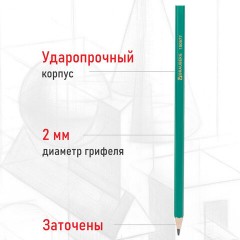 Карандаши чернографитные BRAUBERG НАБОР 12 шт., НВ, без резинки, пластиковый зеленый корпус, 180677 - фото 12