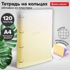 Тетрадь на кольцах БОЛЬШАЯ 305х235 мм А4, 120 л., пластик, с разделителями, BRAUBERG, Желтый, 404624 - фото 13