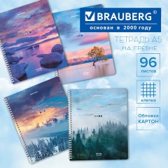 Тетрадь А5 96 л. BRAUBERG, гребень, клетка, обложка картон, "Travel" (микс в спайке), 404426 - фото 8