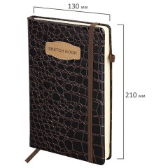 Скетчбук, слоновая кость 140 г/м2, 130х210 мм, 80 л., КОЖЗАМ, резинка, BRAUBERG ART CLASSIC, CROCO, коричневый, 116471 Скетчбук, слоновая кость 140 г/м2, 130х210 мм, 80 л., КОЖЗАМ, резинка, BRAUBERG ART CLASSIC, CROCO, коричневый, 116471 - фото 3