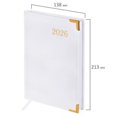 Ежедневник датированный 2026, А5, 138x213 мм, BRAUBERG "Senator", под кожу, белый, 117095 - фото 2