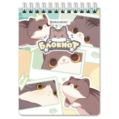 Блокнот МАЛЫЙ ФОРМАТ А6 108х145 мм, 60 л., гребень, картон, клетка, кросс-серия "МИЛЫЕ КОТЫ", BRAUBERG, 116987 - фото 4