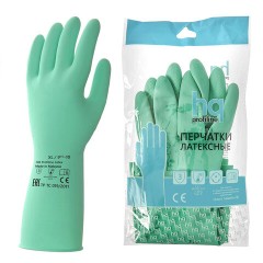 Перчатки латексные КЩС, сверхпрочные, плотные, хлопковое напыление, размер 9,5-10, XL (очень большой), зеленые, HQ Profiline, 73589