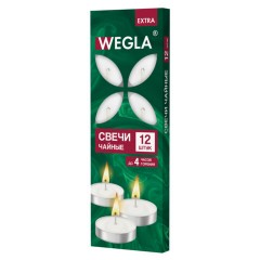 Свечи чайные литые в гильзе WEGLA (ВЕГЛА) EXTRA, до 4 часов горения, вес 10 грамм, КОМПЛЕКТ 12 штук, 702569 - фото 4