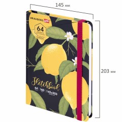 Скетчбук, белая бумага 160 г/м2, 145х203 мм, 64 л., резинка, твердый, BRAUBERG ART CLASSIC "Лимоны", 114591 - фото 7