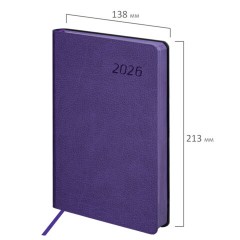 Ежедневник датированный 2026 А5 138x213 мм, BRAUBERG "Stylish", под кожу, гибкий, фиолетовый, 117100 - фото 2
