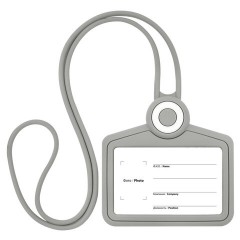 Бейдж горизонтальный для пропуска и ID-карт, СИЛИКОНОВЫЙ, 54х85 мм, шнурок 42 см, серый, BRAUBERG, 238909 - фото 2
