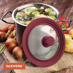 Крышка для любой сковороды и кастрюли универсальная 3 размера (22-24-26 см) бордовая, DASWERK (ДАСВЕРК), 607587 - фото 13