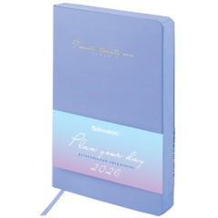 Ежедневник датированный 2026, А5, 138x213 мм, BRAUBERG "Pastel", под кожу гибкий, синий, 117461