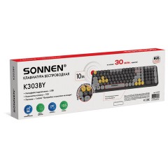 Клавиатура беспроводная USB, 105 клавиш, SONNEN K303BY, черная / серая / желтая, 513952 - фото 10