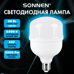 Лампа светодиодная SONNEN EXTRA, 30 (250) Вт, Е27, цилиндр, холодный белый, 30000 ч, LED Т100-30W-6500-Е27, 457916 - фото 4