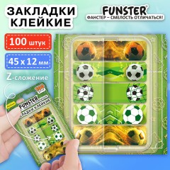 Закладки клейкие Z-сложения FUNSTER (ФАНСТЕР) "Футбол", 45х12 мм, 100 шт. (5 цветов х 20 листов), в диспенсере, 116698 - фото 2