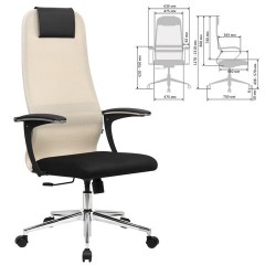 Кресло офисное BRABIX PREMIUM "Ultimate EX-801" хром, плотная двойная сетка Х2, черное/бежевое, 532919 - фото 2