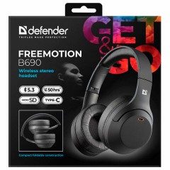 Наушники с микрофоном (гарнитура) DEFENDER FreeMotion B690, Bluetooth, беспроводные, черные, 63690 - фото 11