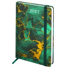 Ежедневник датированный 2027 с резинкой, 145х203 мм, А5, BRAUBERG, твердый, фольга, "Marmaron", 117823